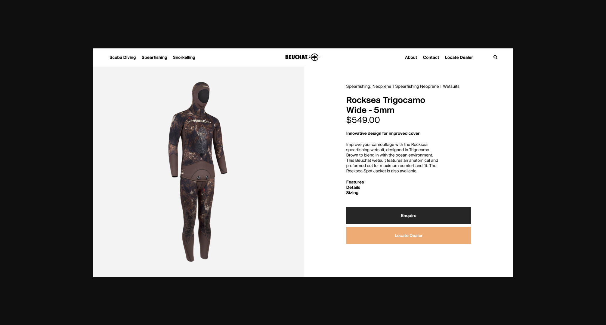 Brown camo wetsuit product page