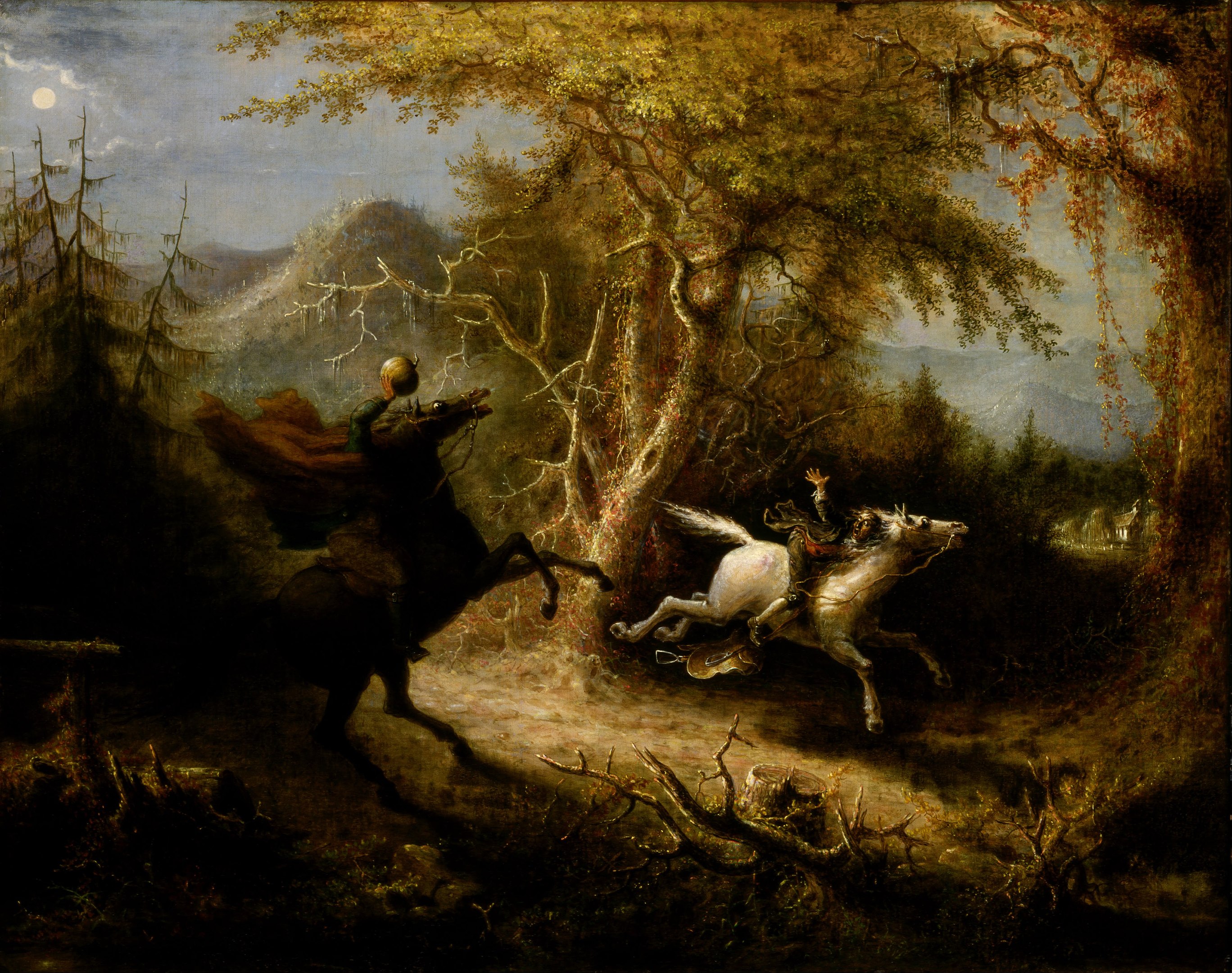 The Headless Horseman Pursuing Ichabod Crane, painting by John Quidor (1858)