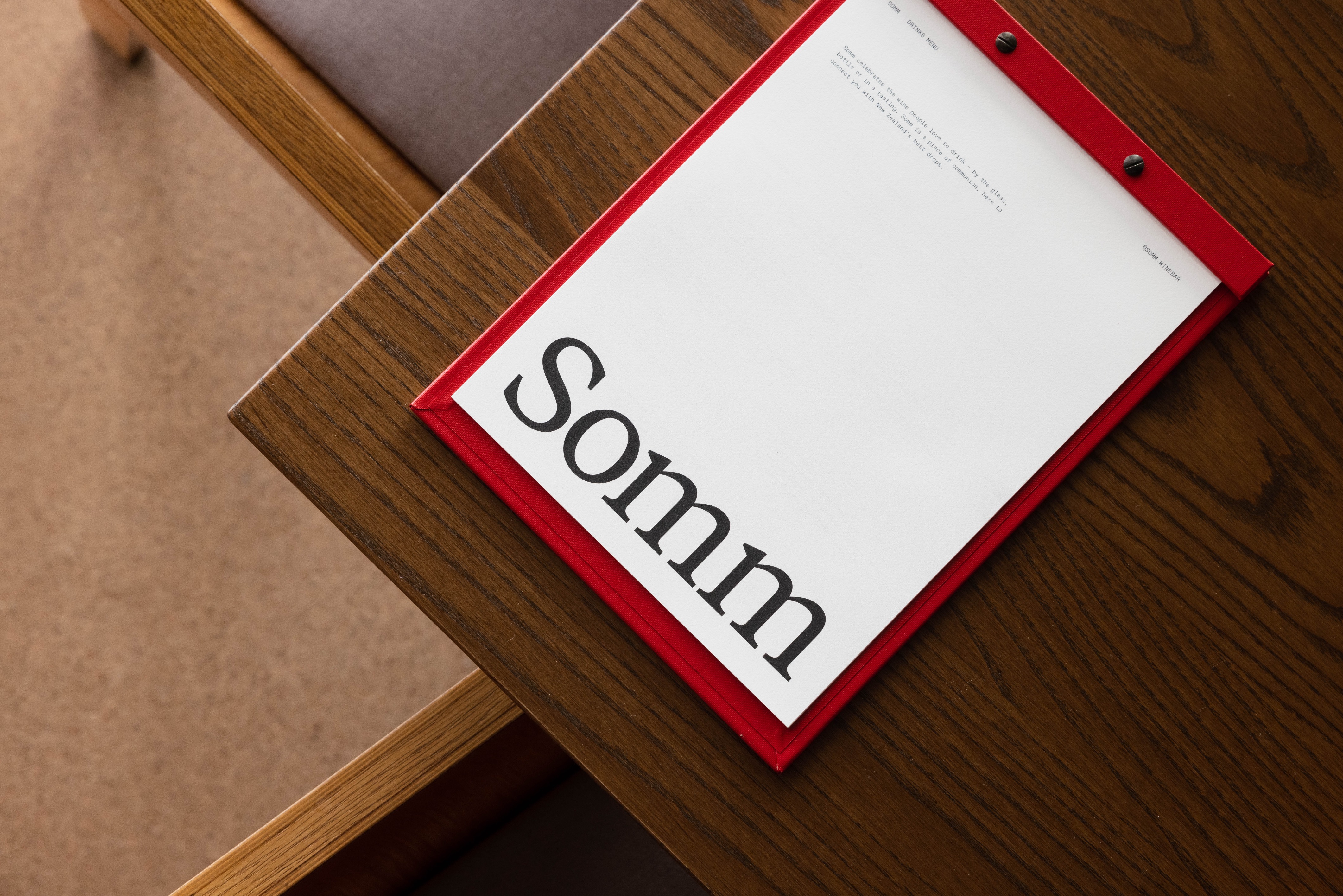 Somm menu on table