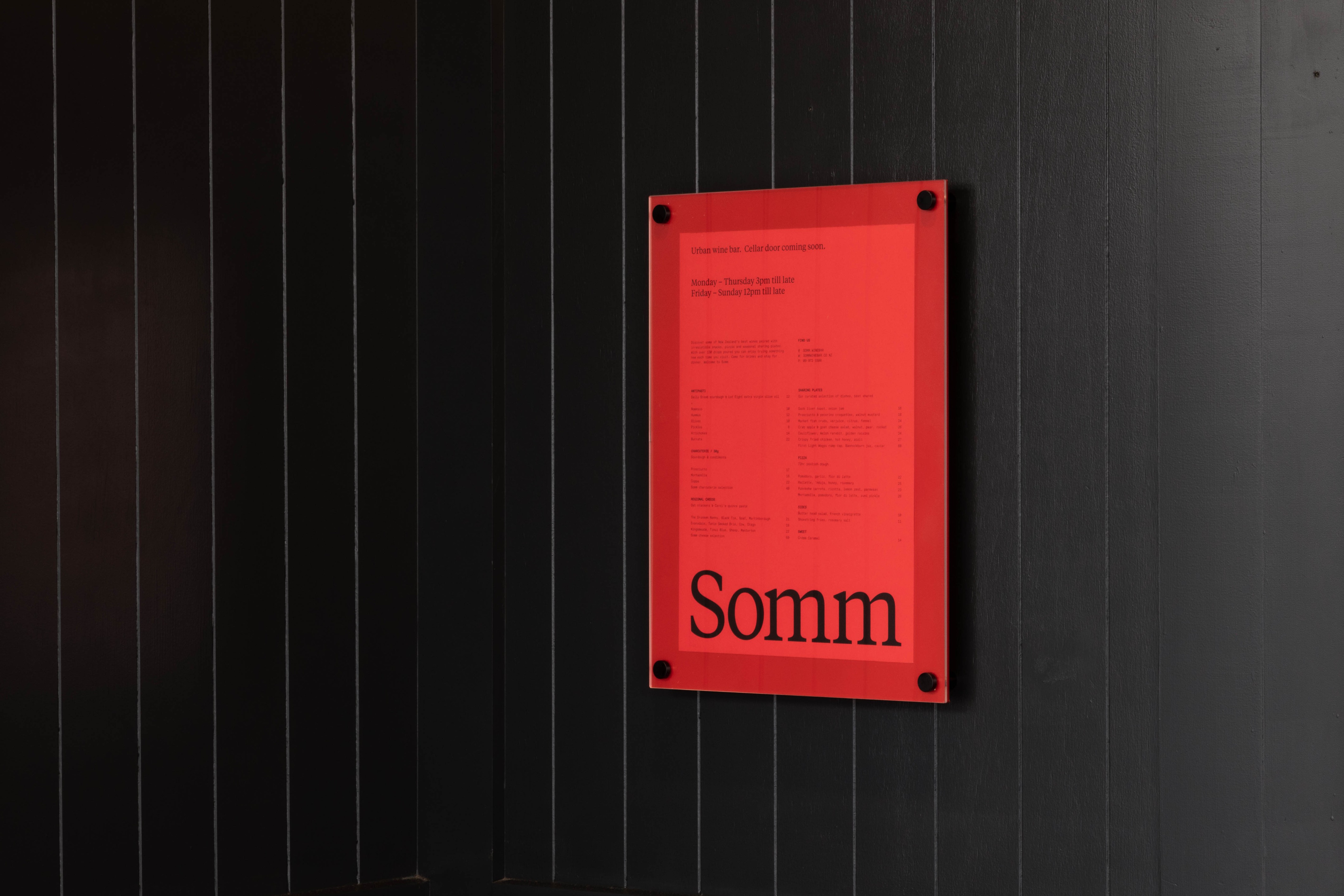 red acrylic with clear display of menu